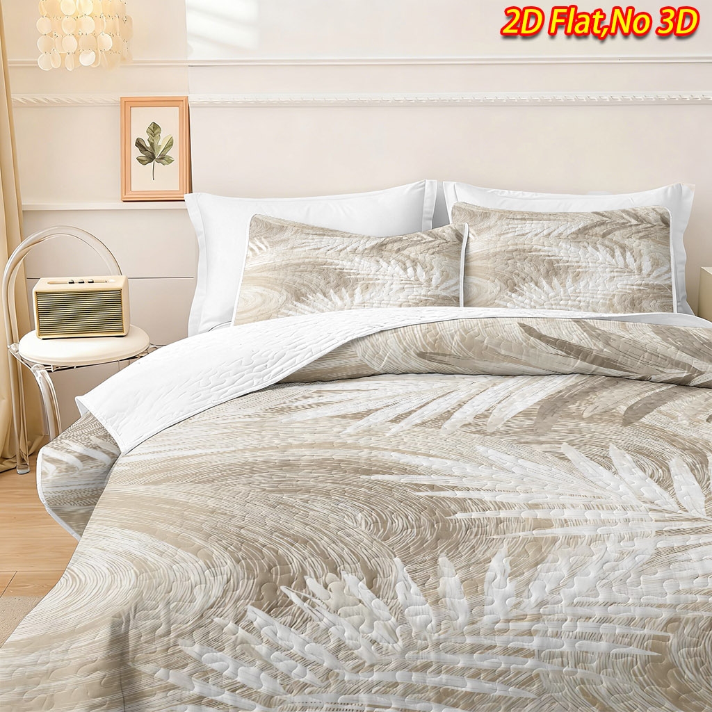 TEMU 2/3pcs 2d Flat New Palm Leaf Texture Bedspread Set (1*bedspread   1/2*pillowcases, No Filler, Breathable Cooling Quilted Blanket, Suitable For
