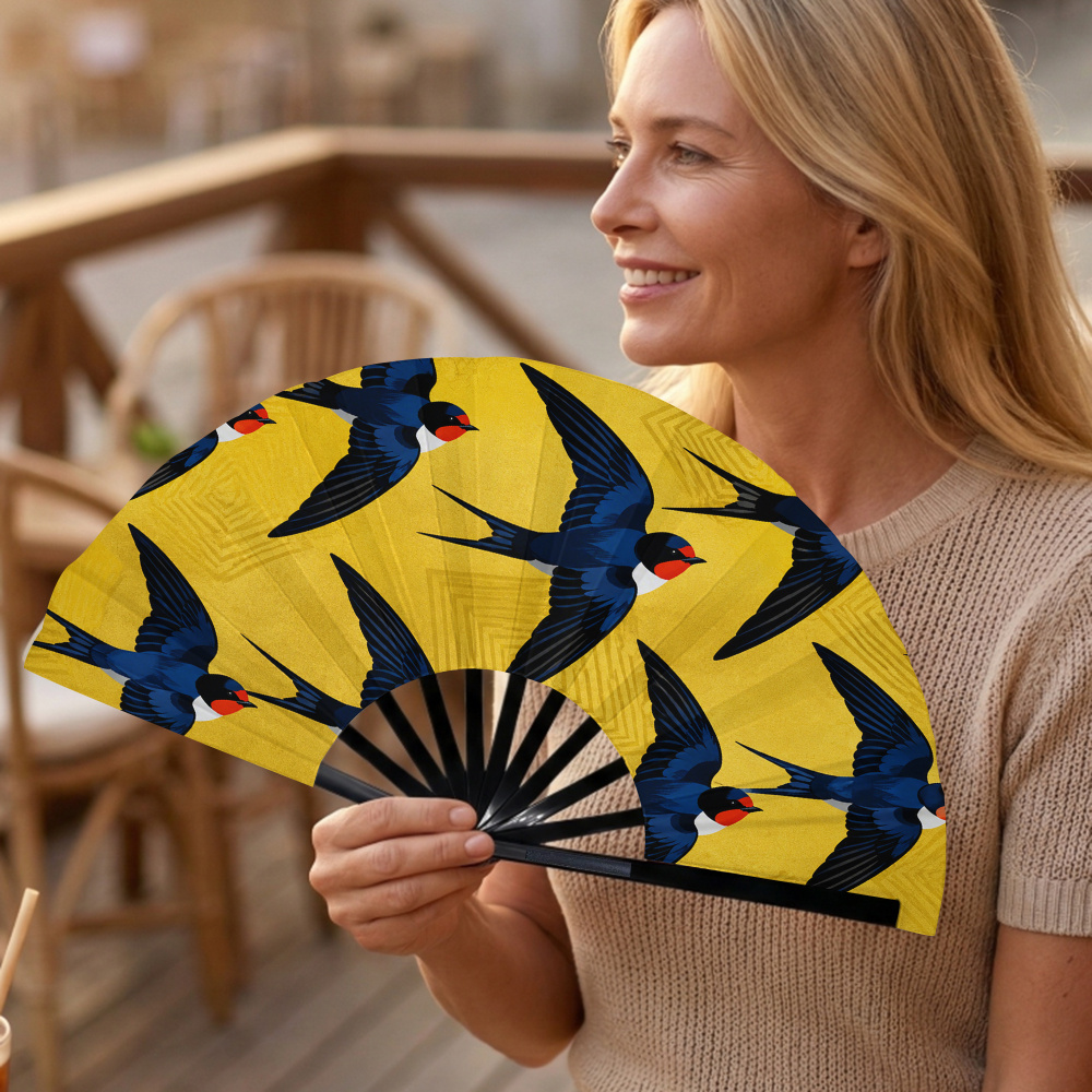 TEMU [Produit] 1pc, Éventail portable pour femmes avec fond doré et motif de , éventail pliable, idéal pour les chauds temps d'été, les festivals de