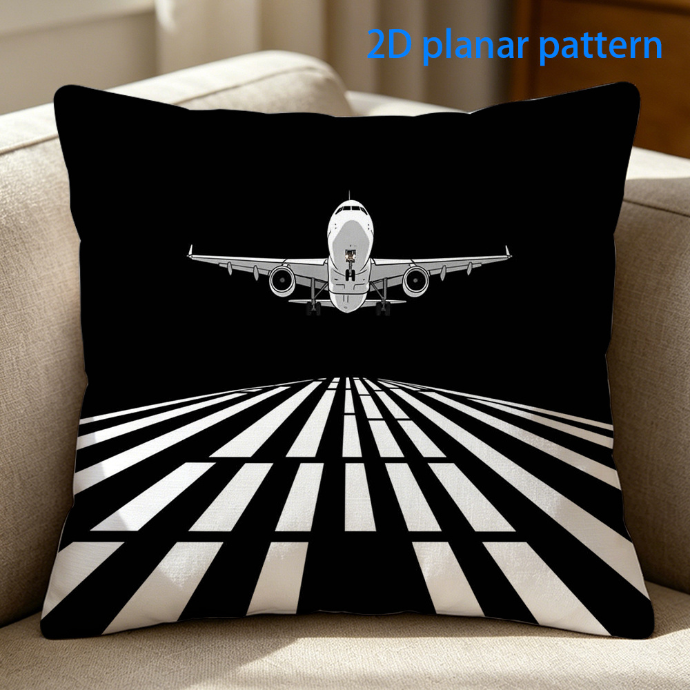 TEMU 1pc Airplane Pillow Cover Suitable For Room Decor, Aviation-themed Cushion Cover With Zipper Closure, Machine Washable Chair Cushion Case For,