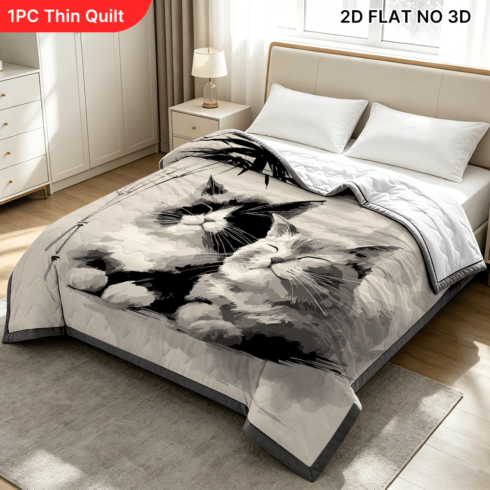 TEMU (2d Flat) 1pc Cooling Summer Quilt Featuring With Bamboo Pattern, Lightweight And Slim Blanket, Soft And Cozy, Perfect For Bedrooms, Dorms,