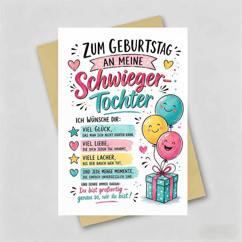 TEMU Greeting Card + 1 Envelope Birthday Greeting Card, Colorful Balloons And Gift Box Illustration With German Text Wishing Happiness And Love,