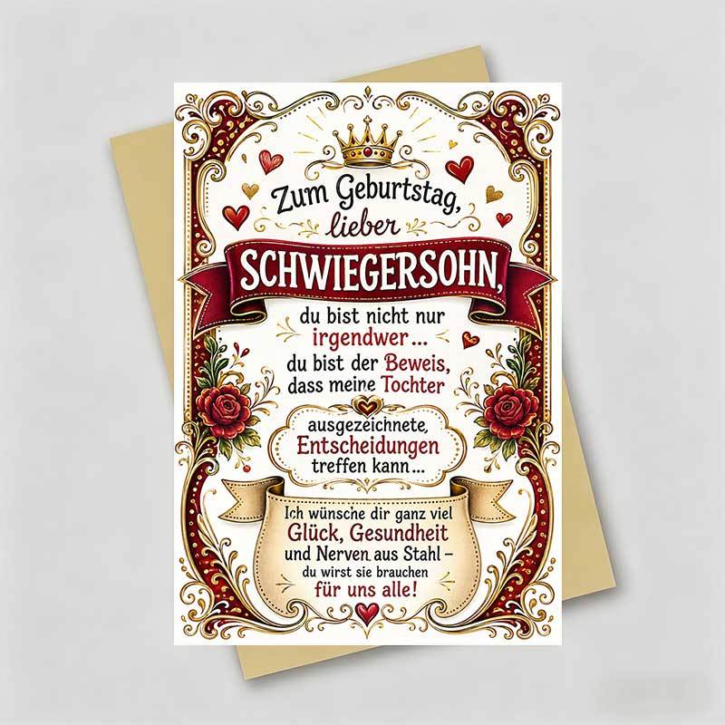 TEMU 1 Greeting Card + 1 Envelope Birthday Greeting Card, Crown And Rose Pattern With Heart Accents " For Son In Law", Perfect For Son In Law,