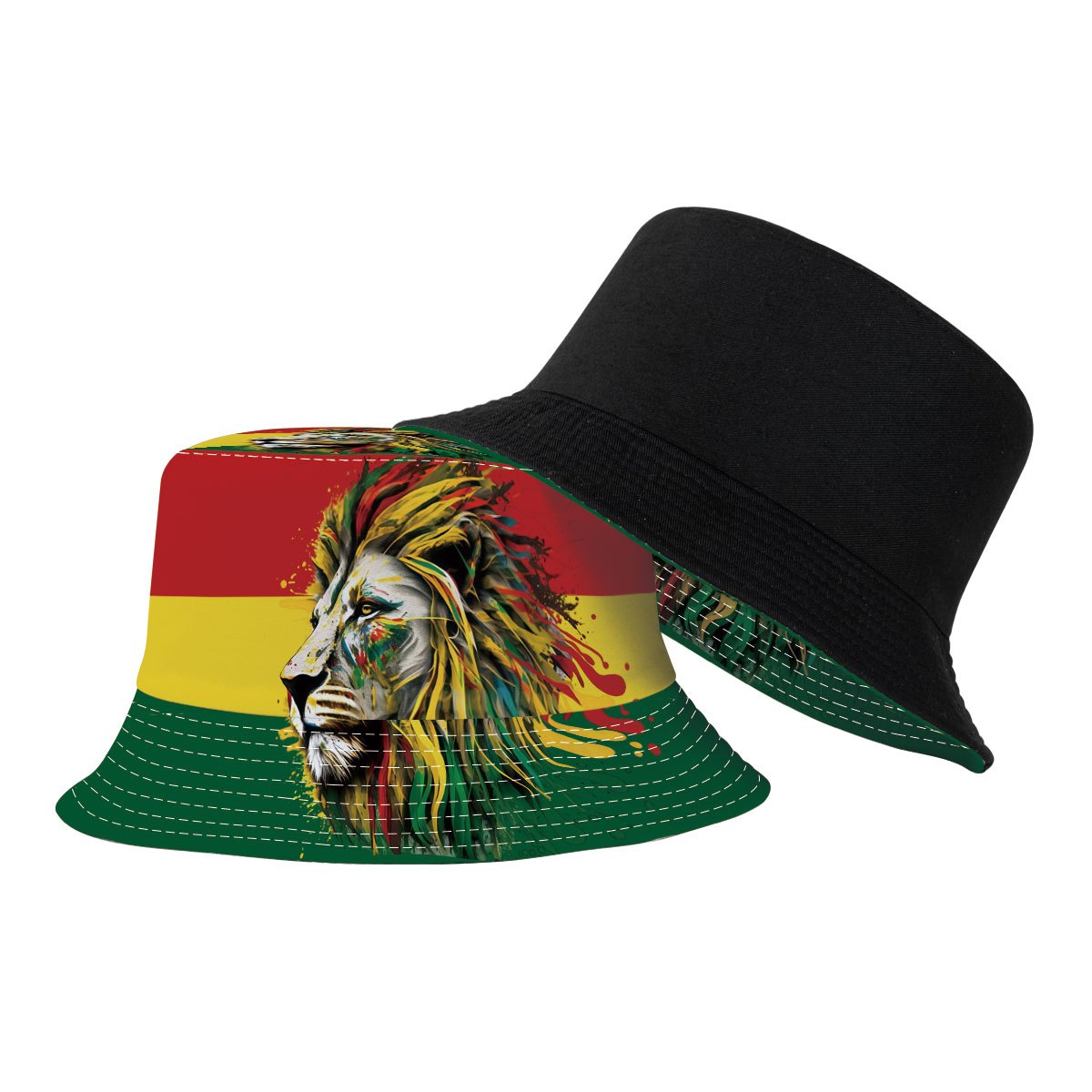 TEMU 1 pièce Bob à imprimé lion pour homme et femme - Motif tête et de lion avec éclaboussures d'encre, couleur rouge/jaune/vert, chapeau à pour