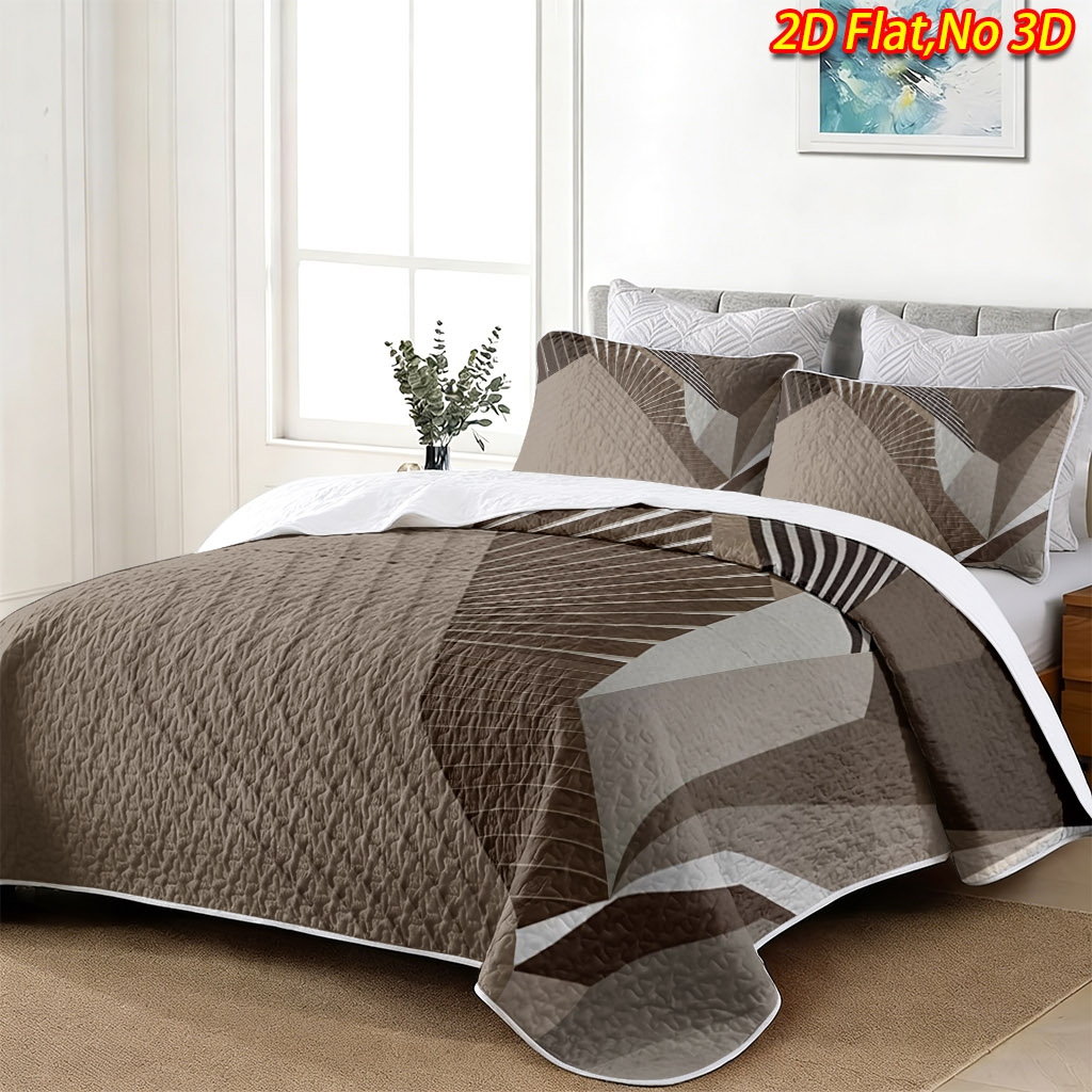 TEMU 2/3pcs 2d Flat New Geometric Architectural Style Bedspread Set (1*bedspread   1/2*pillowcases, No Filler, Breathable Cooling Blanket, Suitable