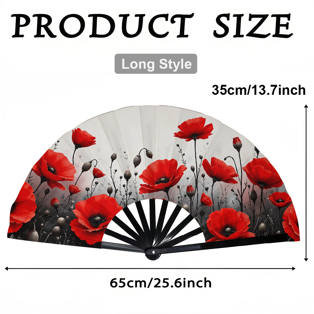TEMU 1pc Éventail Pliant pour Femme, Éventail Pliant Mode Beauté de Coquelicot Vibrant, Éventail Pliant d'Été, Cadeau , Éventail Pliant Cadeau