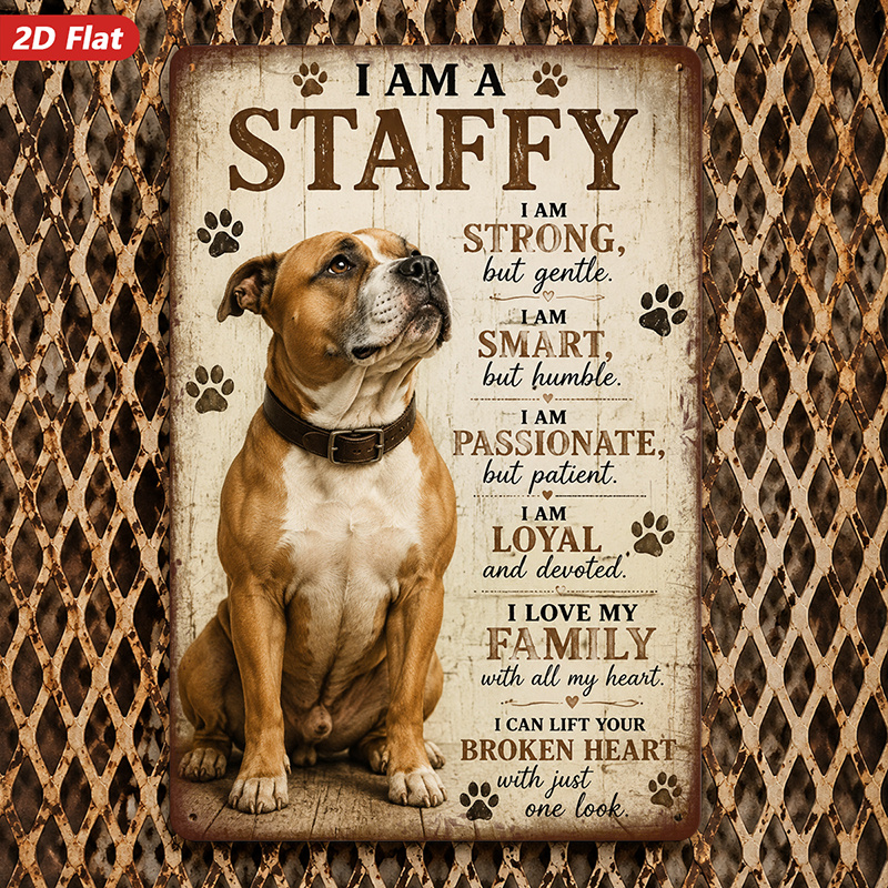 TEMU 2d Flat, 1pc Metal Sign Wall Art, Home Decor, Staffordshire Bull Terrier Art, Inspirational Quote "i Am A ", Rustic Style, For Living Room,