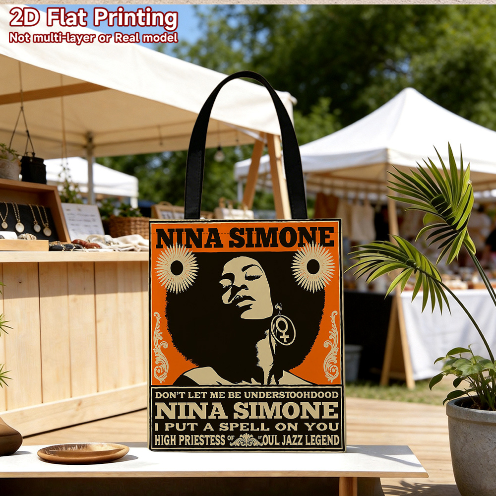 TEMU 1pc Retro Art Tote Bag Large Capacity Durable Soul Jazz Classic Printed Reusable Grocery Bags