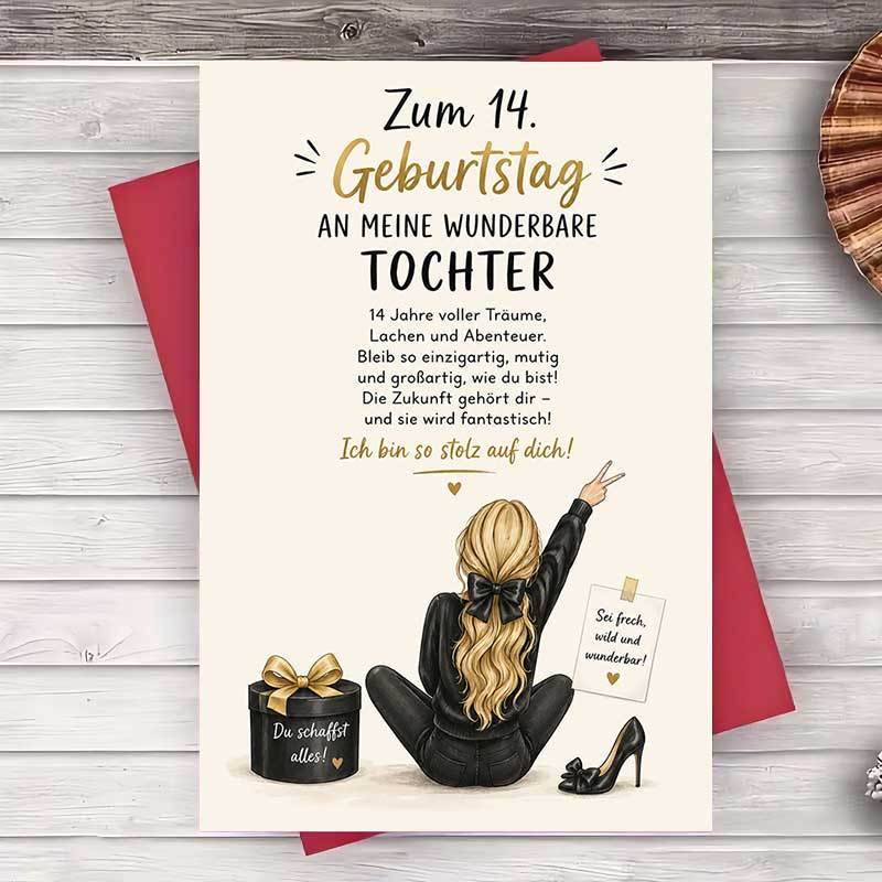 TEMU 1 Envelope And 1 Greeting Card Happy 14th Birthday Greeting Card For Daughter Elegant Flat Design Perfect Gift For Birthday Celebration And