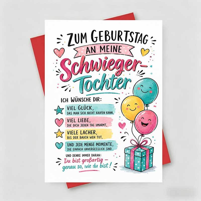 TEMU Greeting Card + 1 Envelope Birthday Greeting Card, Colorful Balloons And Gift Box Illustration With German Text Wishing Happiness And Love,