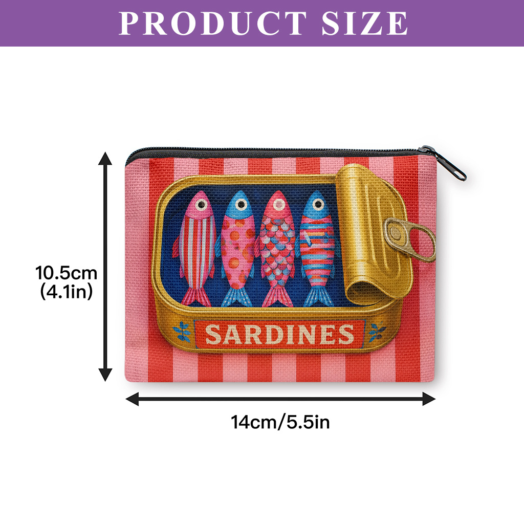TEMU Coin Purse 1pc, Colorful Sardine -material Double Zippered Wallet & Organizer Pouch, Machine Washable Durable Washable Fabric Wallet With