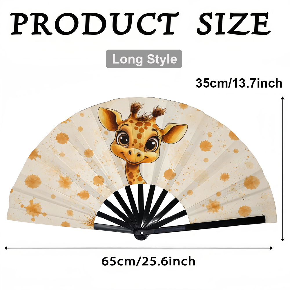 TEMU A Ladies' Folding Fan, Cute Giraffe Design, Stylish Folding Fan, Summer Folding Fan, Holiday Gift, Birthday Gift Folding Fan, Party Folding Fan,