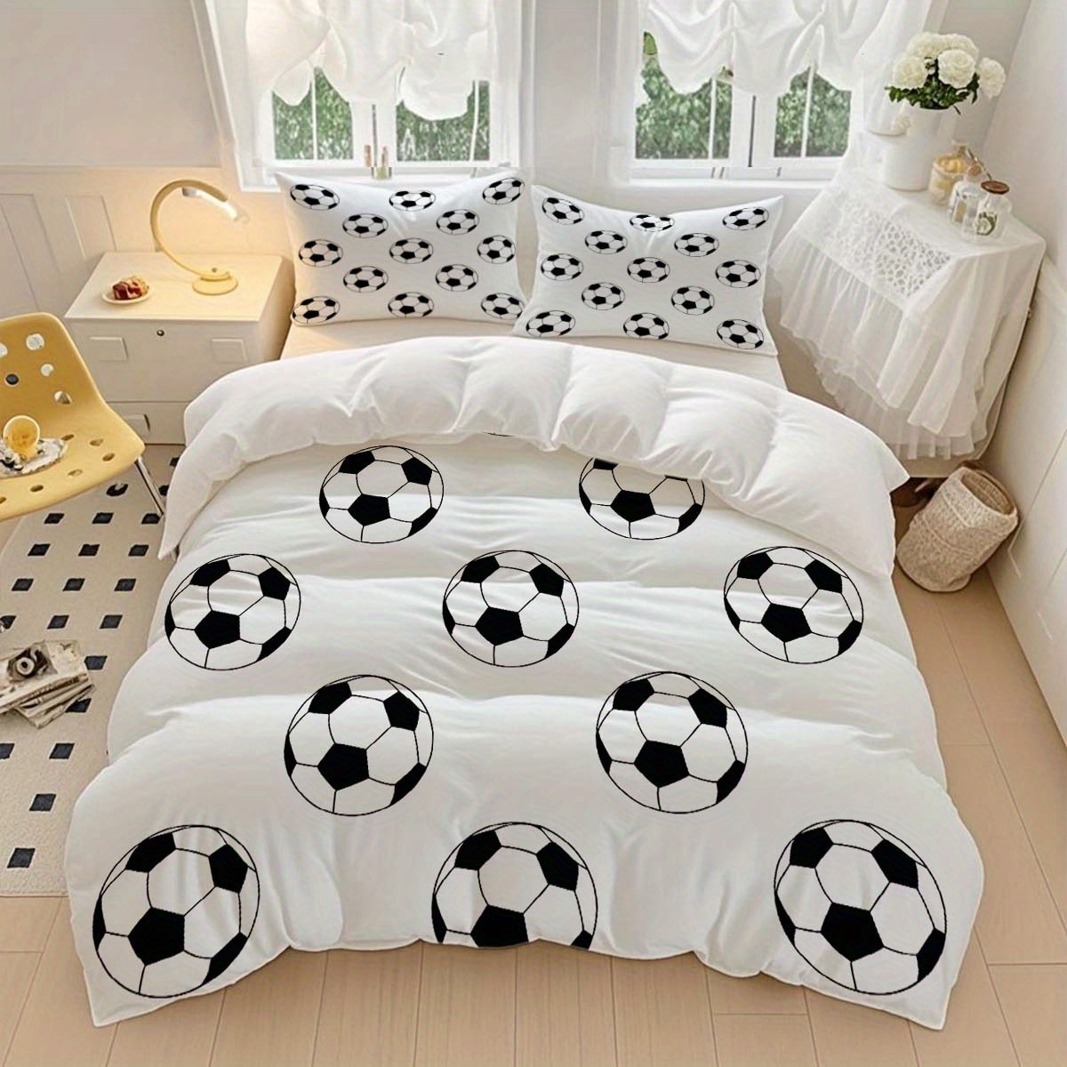 TEMU 3pcs Modern Minimalist Soccer Ball Pattern Bedding, Breathable And Soft, Suitable For . Ideal For Home Use, Gifting To Family And . Perfect For