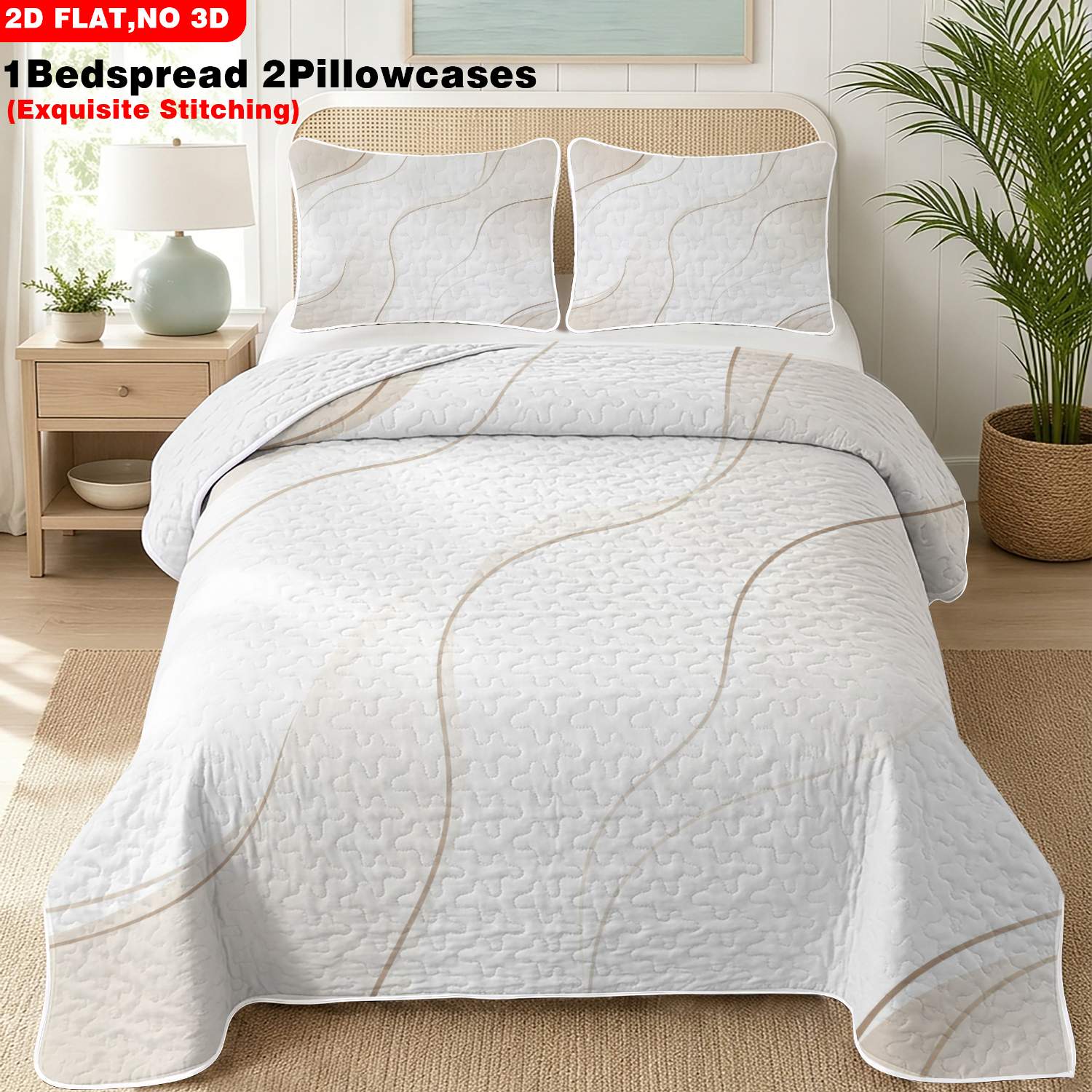 TEMU 2/3pcs 2d Flat Print Abstract Wave Pattern Bed Cover Set Modern Minimalist Multiple Sizes Bedding Festive Decorative Bedding Ideal For Bedroom