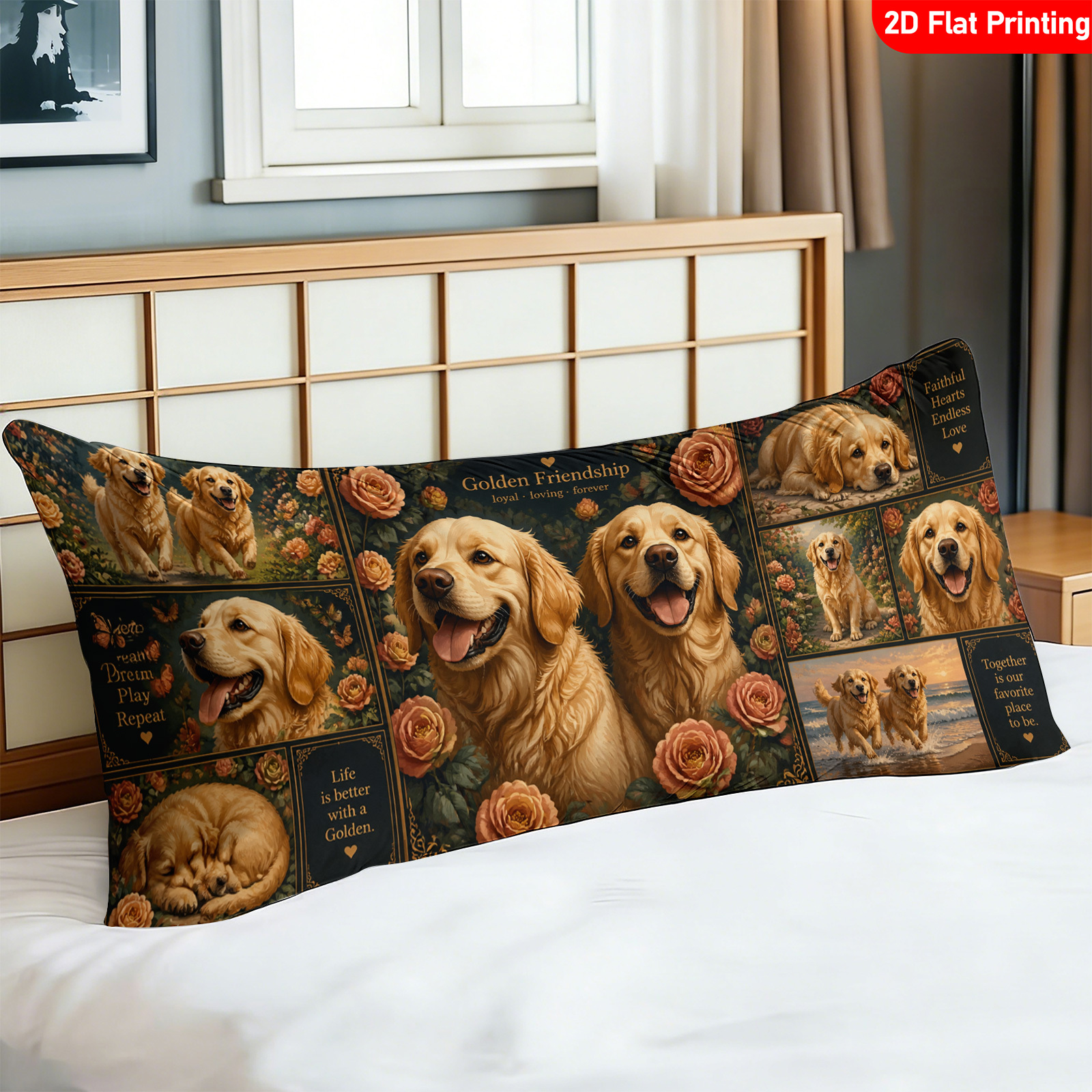 TEMU 1pc Golden Retrievers Pattern Body Pillow Cover Body Pillowcase Long Pillowcase, Trendy Fashionable Long Bed Pillowcase, Soft Comfortable