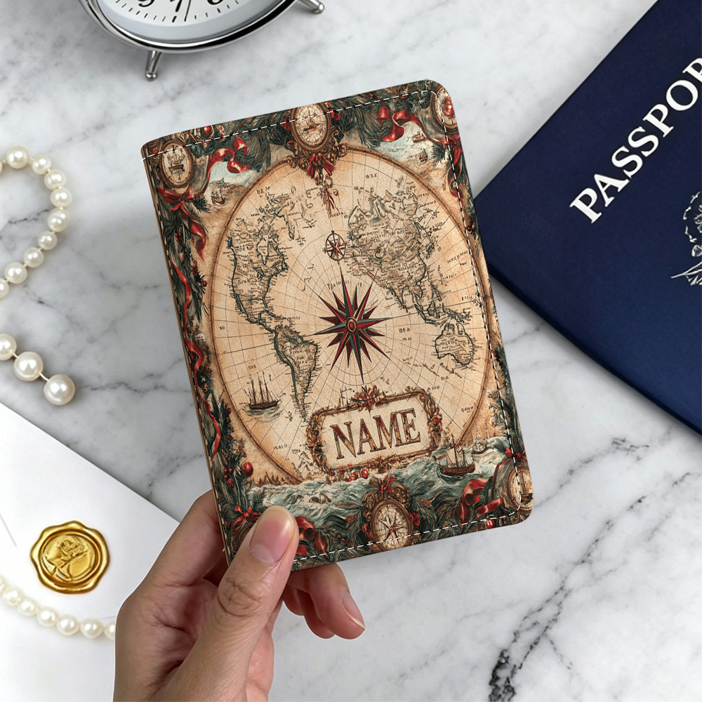 TEMU Customized Vintage World Map Designed Passport Holder Passport Cover, Custom Name/text Pu Passport Holder With Card Holder Card Slots,