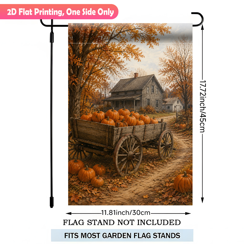 TEMU Drapeau de jardin plat 2D - Impression plate 2D, 1 pièce, de la récolte de la citrouille, polyester durable, décoration de patio extérieur,