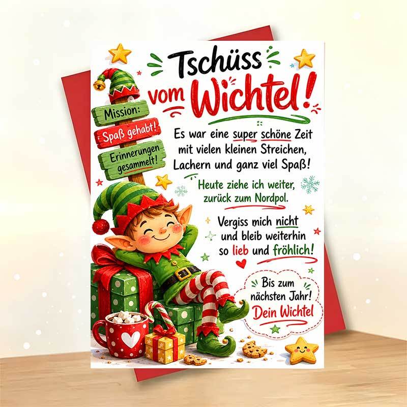 Image of 1 Greeting Card + 1 Envelope Farewell Elf Greeting Card For Christmas Decorative Note For Festive Winter Celebration Stationery Gift Card