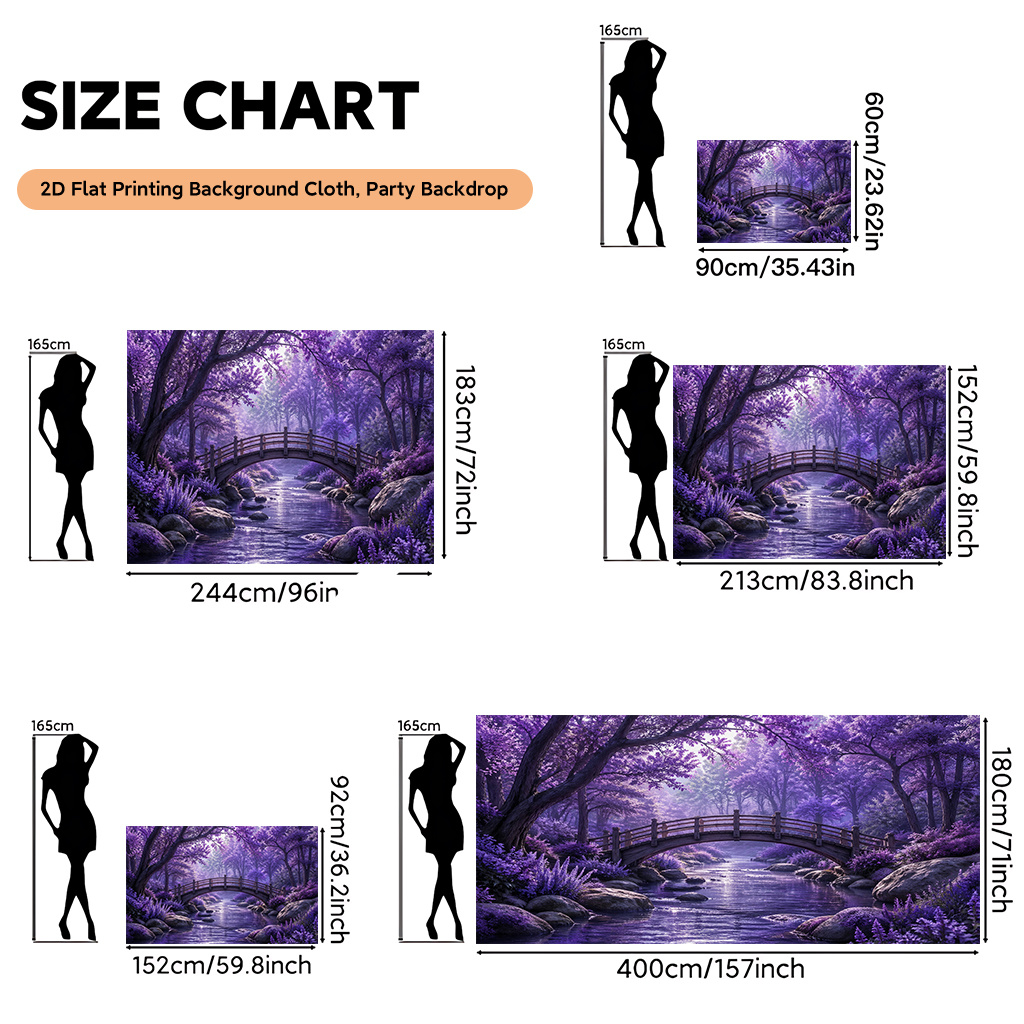 TEMU 2d Flat, 1pc Jungle-themed Backdrop Suitable For Monstera, & Ivy Panels - Purple Forest Wooden Bridge With River, Instant Photo Background Cloth