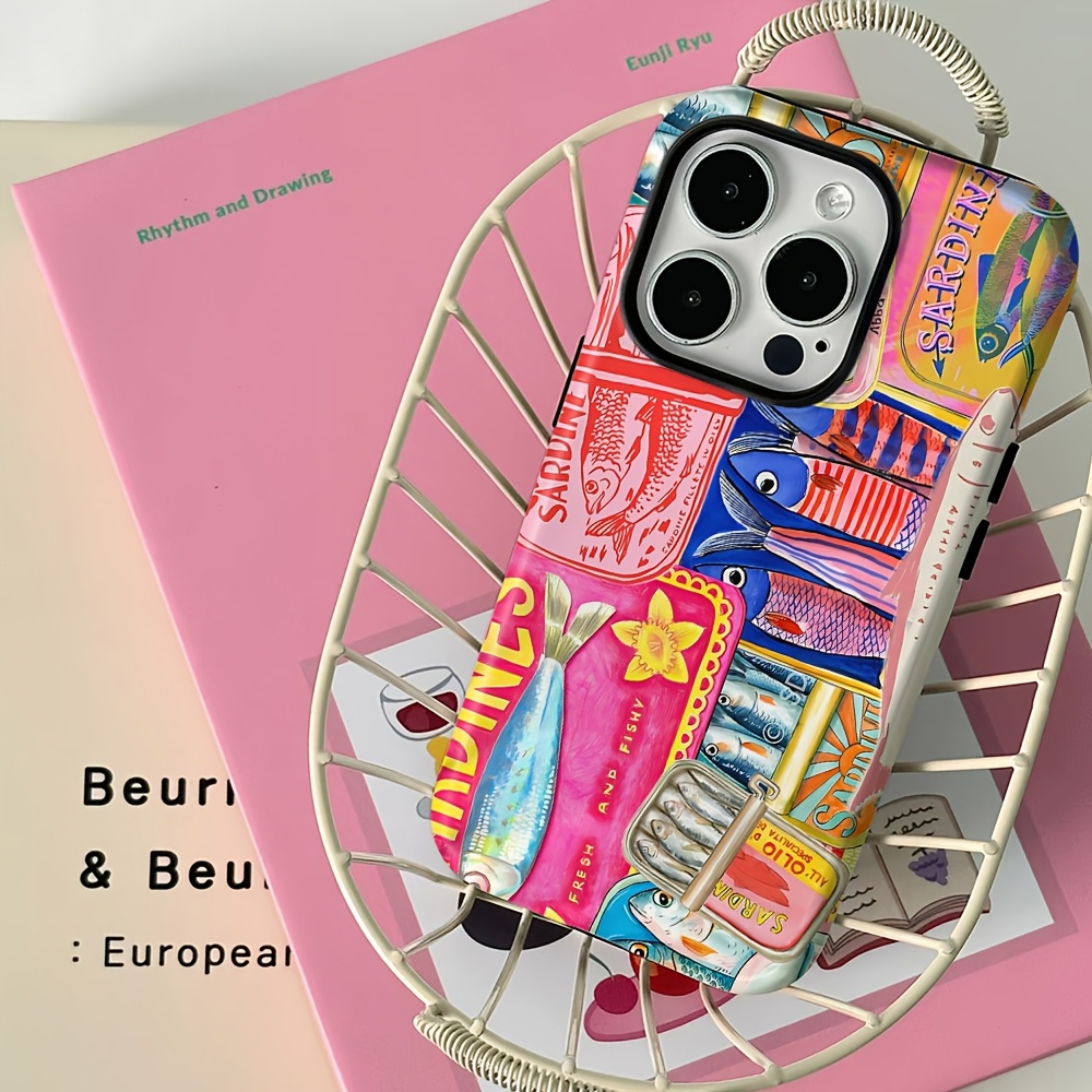 TEMU Phone Case - 2d Flat Pattern Phone Case, Suitable For Iphone 17/17air/16/15/14/13/12/11/7/8/plus/pro//mini/ Xr X/xs All-inclusive Phone Cover,