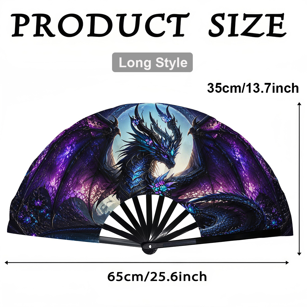 TEMU 1pc Women's Folding Fan, Winged Dragon Sitting On Body Fashion Folding Fan, Summer Folding Fan, Holiday Gift, Birthday Gift Folding Fan, Party