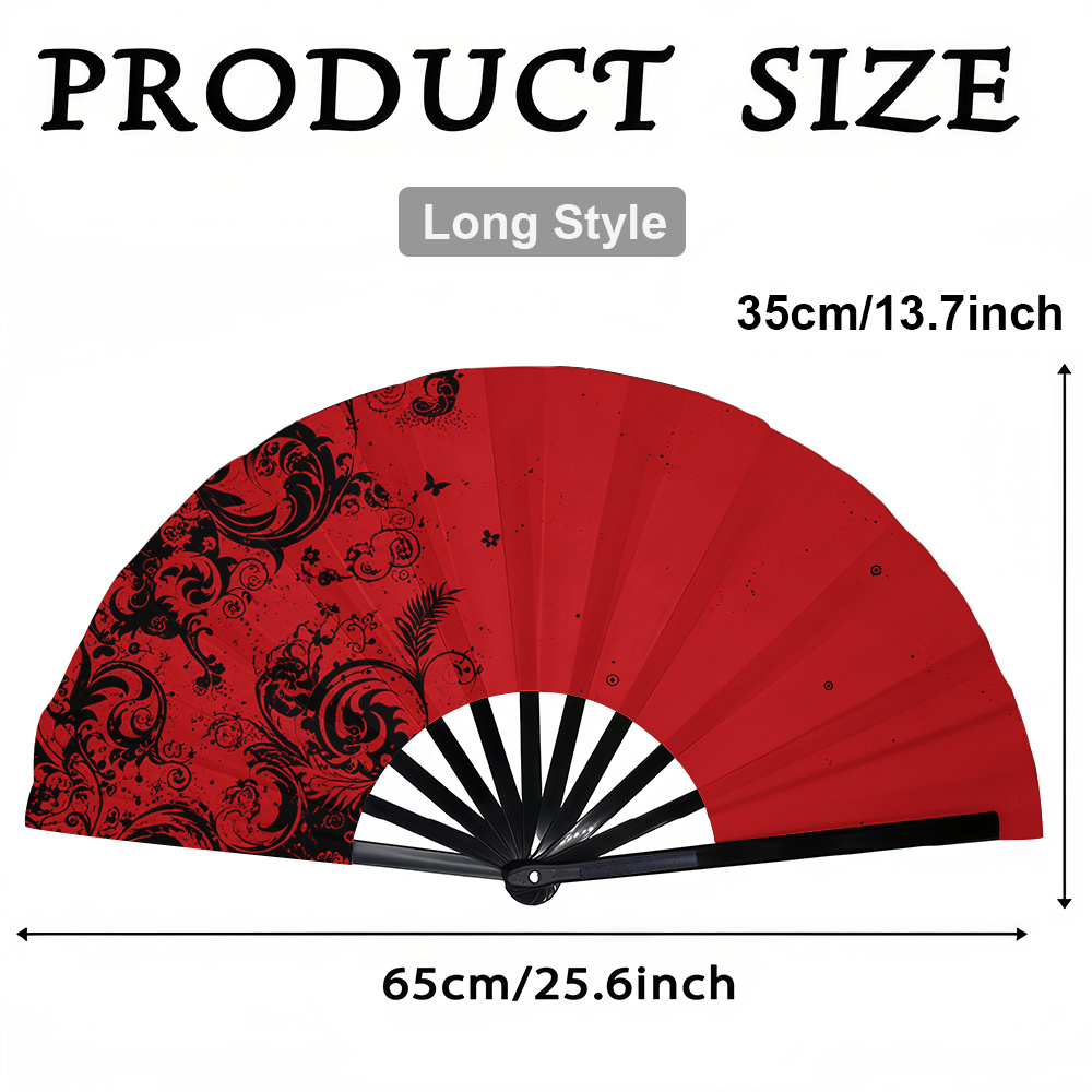 TEMU 1pc Women's Folding Fan, Red And Black Contrast With Spy Fashion Folding Fan, Summer Folding Fan, Holiday Gift, Birthday Gift Folding Fan, Party