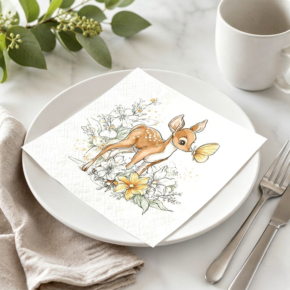 TEMU 20pcs Fawn Pattern Napkins, Suitable For Parties, Weddings, Birthdays, Anniversaries, For Celebrations, Ideal For Gatherings And Party Supplies