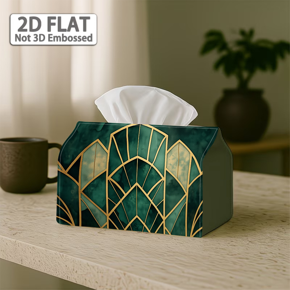 TEMU Scatola per fazzoletti con stampa piatta 2D, 1 pezzo, Copertura per scatola di fazzoletti Art D矇co, Arcata verde creata anni '20, qualit�,
