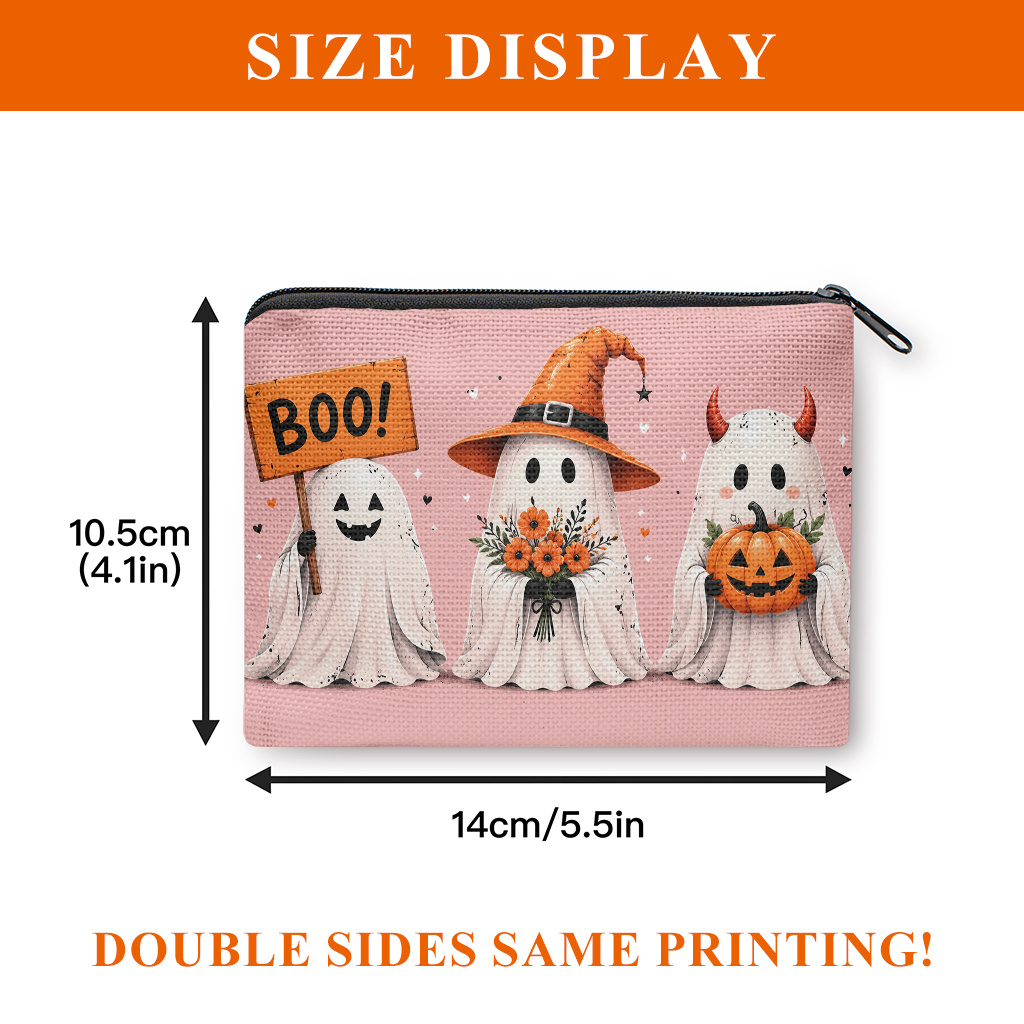 TEMU Coin Purse 1pc, Halloween Cute Double-sided Printed Coin Purse, Mini Wallet, Coin Pocket, Makeup Bag, Suitable For And, With Zipper Closure,