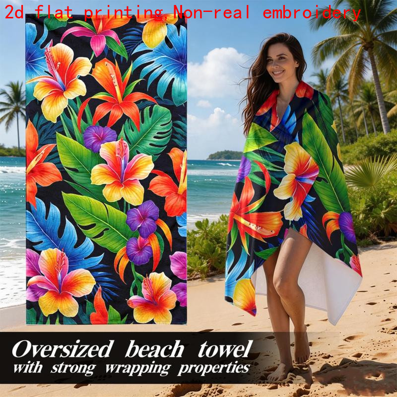 TEMU 2d Flat - 2d Flat - 1pc, 2d Flat Printing, Tropical Floral Print Extra Large Absorbent Beach Towel, Wrap Quick-dry Beach Bath Towel, Fiber Towel