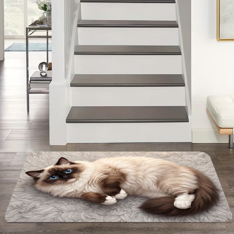 TEMU 1pc, 2d Flat Printing, Ragdoll Cat Non-slip Floor Mat, Non-slip Machine Washable Easy To Clean Polyester Carpet, Suitable For Home And Outdoor