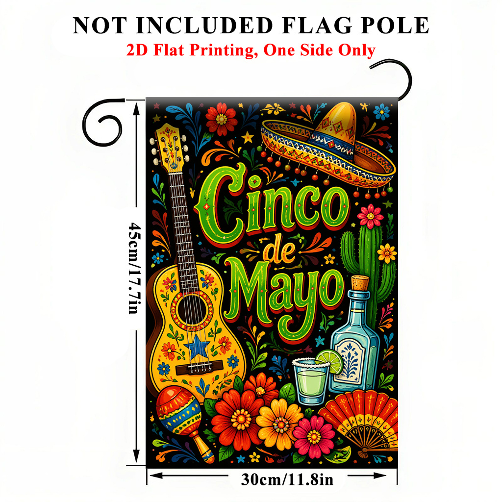 TEMU 2d Flat, 2d Flat Printing Garden Flag 1pc, De Mayo Flag - Single-sided Print, Durable Polyester Outdoor Decor For Home & Yard, Holiday