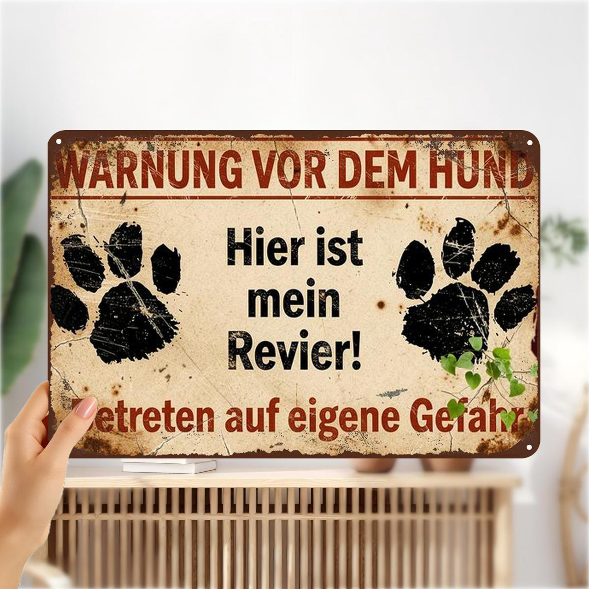 TEMU 2D Flach ., "Warnung: Hundegebiet – Ausweisung! Vintage Metallschild mit Pfotenabdrücken und deutschem Text" 8×12 Zoll