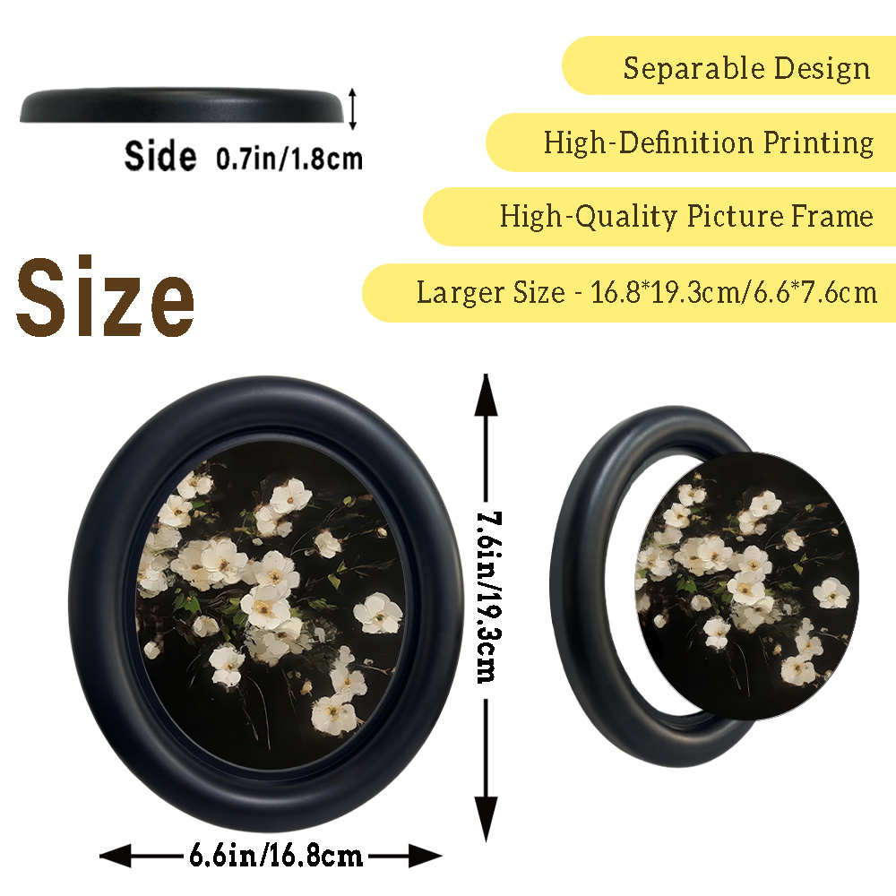 TEMU 2d Flat, 1pc Black And White Floral Oval Picture Frame Wall Art - Retro Modern Minimalist Acrylic Framed Suitable For, Bedroom, Office Decor,