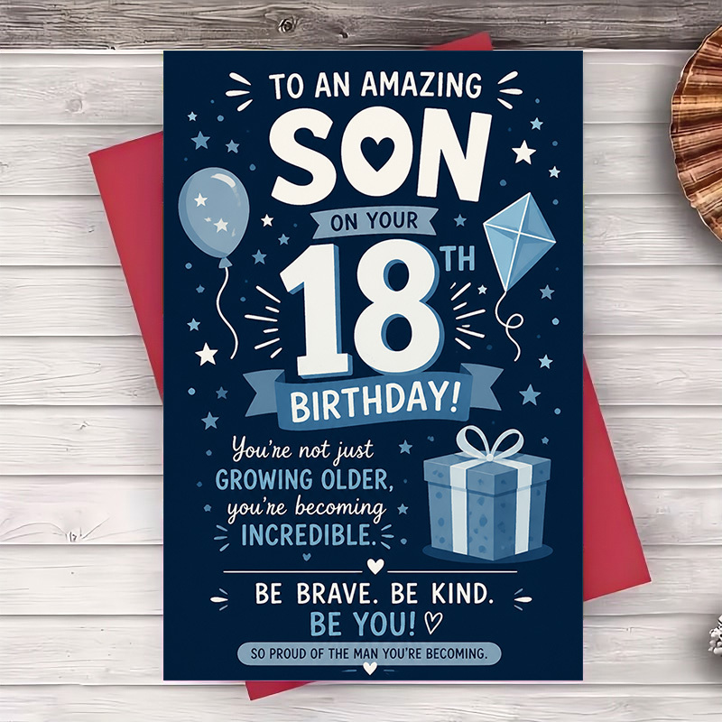 TEMU 1 Greeting Card And 1 Envelope 18th Birthday Greeting Card For Son Happy Birthday Card For Milestone Celebration Gift From Parents Blue Theme