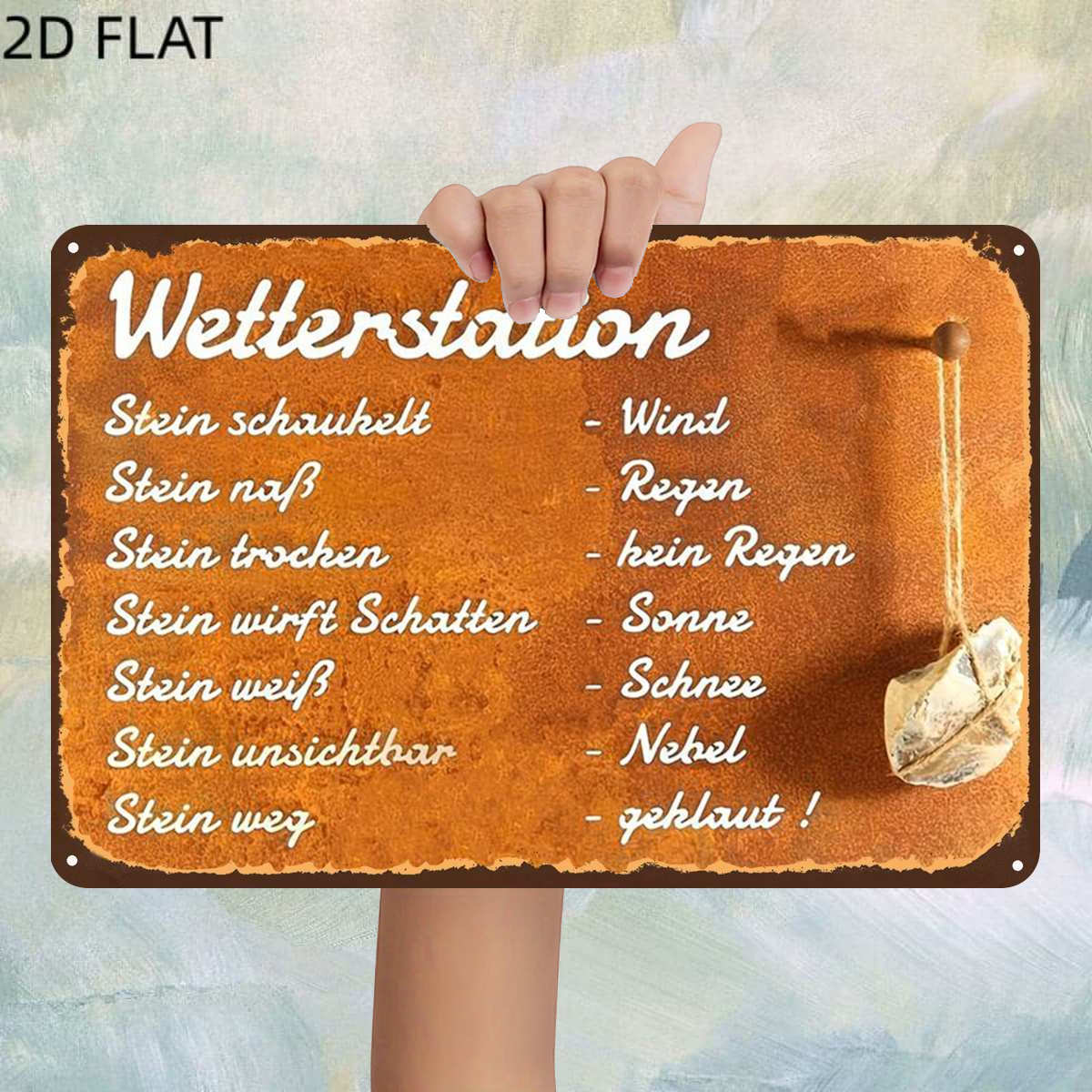 TEMU 2D-Flach, 2D-Flach, ., Retro-Wetterstation: Ein rustikales Holzschild mit Wettervorhersagen basierend auf Steinbedingungen, Metall-Eisenschild,