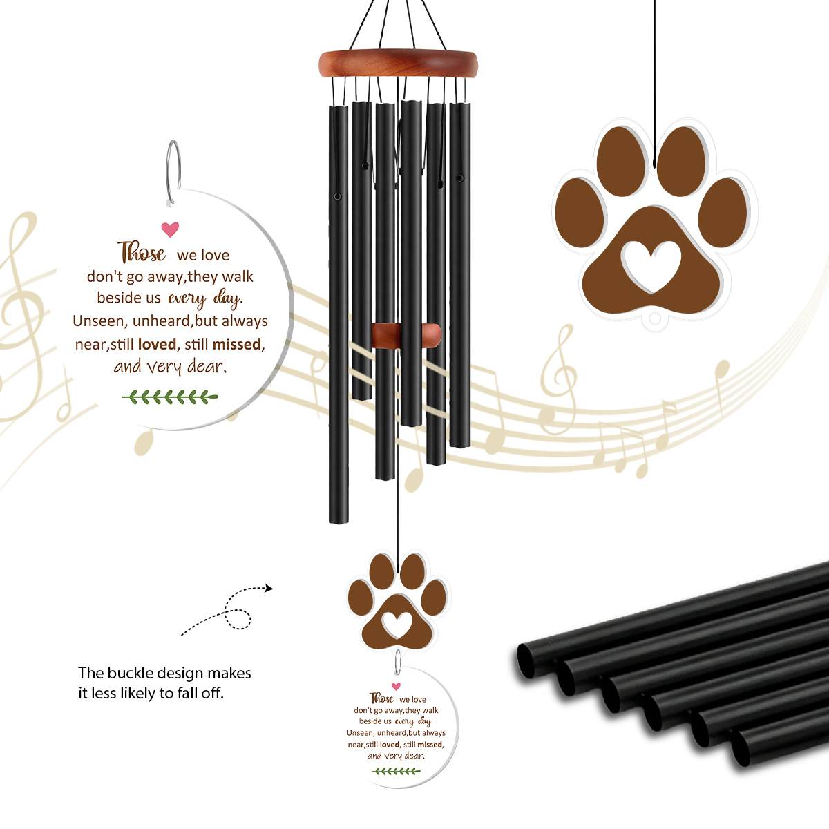 TEMU Pet Keepsake Wind Chimes, Outdoor Decorations For Patios And Lawns, Symbolizing That Will Never Leave. With An Acrylic Print Pendant. Ideal For