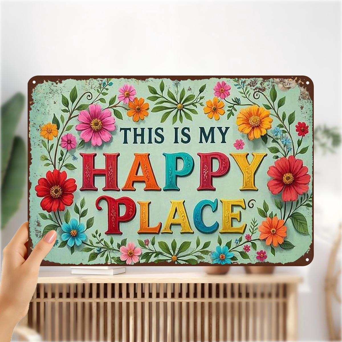 TEMU 2D Plat, 2D Plat 1 stuk, " PLACE" Bloemen Metalen Bord - Levendige Decoratieve Wandkunst voor Huis, Tuin of Cadeau 8×12 Inch, 2D Plat
