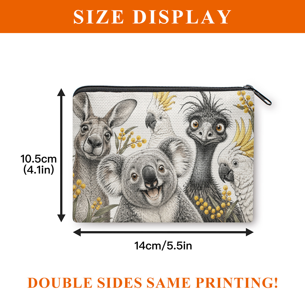 TEMU Coin Purse 1pc, Australian Animals Smiling Double-sided Printed Coin Purse, Mini Wallet, Coin Pocket, Makeup Bag, Suitable For And, With Zipper