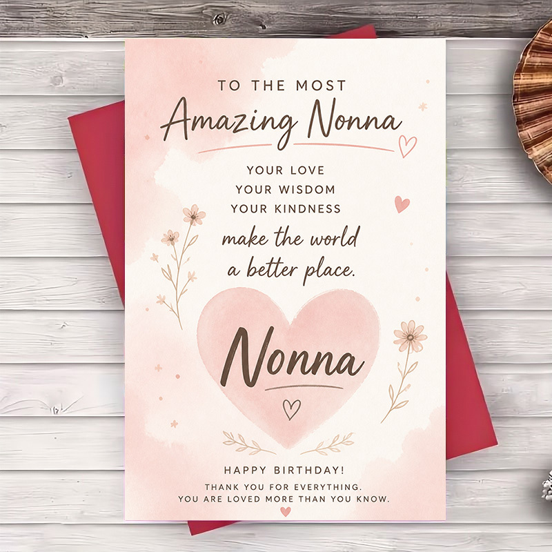TEMU 1 Carte de vœux + 1 Enveloppe Carte d'anniversaire Incroyable Nonna Motif Cœur Floral pour Cadeau d'appréciation pour Anniversaire ou de la Fête