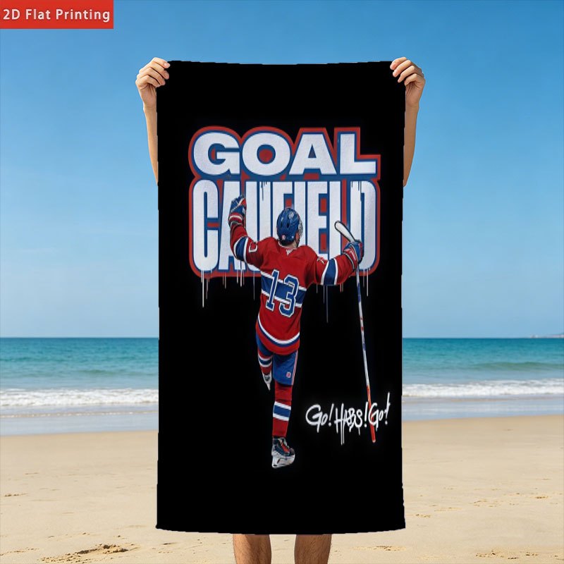 TEMU 1 serviette de plage imprimée avec illustration sur le thème d'un de hockey sur glace - But - Caufield, serviette de plage multifonctionnelle à