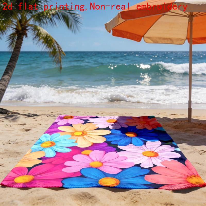 TEMU 2d Flat - 2d Flat - 1pc, 2d Flat Printing, Colorful Floral Beach Towel, Seaside Quick-dry Absorbent Picnic Vacation Beach Towel, Fiber Towel