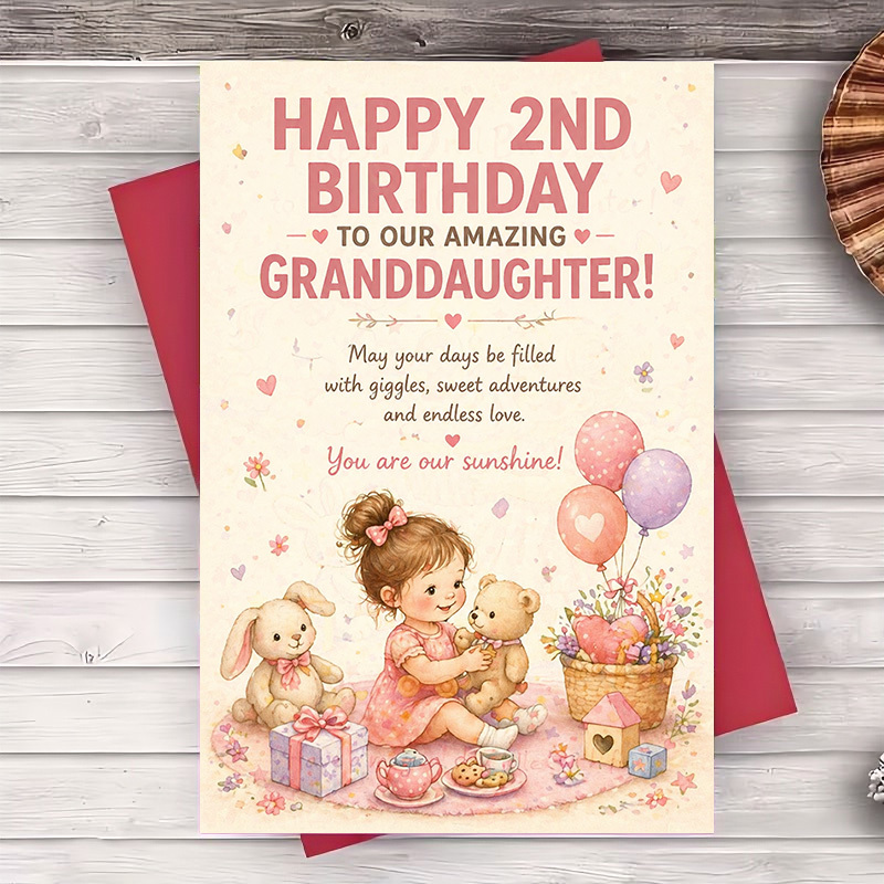 TEMU 1 Greeting Card + 1 Envelope Granddaughter Card Sweet Birthday Greeting For Family Celebration