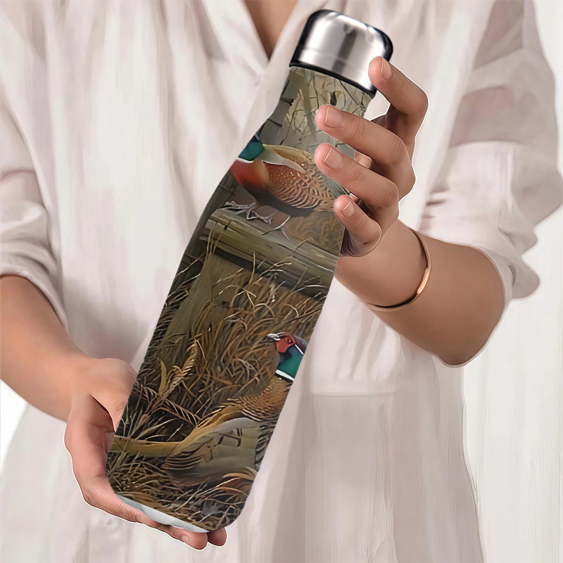 TEMU 1pc 16.8oz Stainless Steel Sports Cold Water Cup Travel Tumlber With Pheasant Theme Design, Gift For Camping, Picnics, Office, Travel