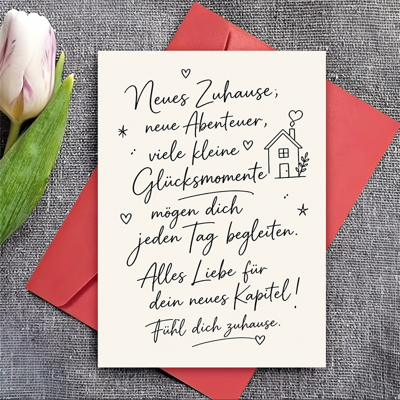 1 grußkarte und 1 umschlag willkommen im neuen   grußkarte für einweihungsfeier,   an freunde und familie, flache notizkarte für einzug in   neues   und beste wünsche