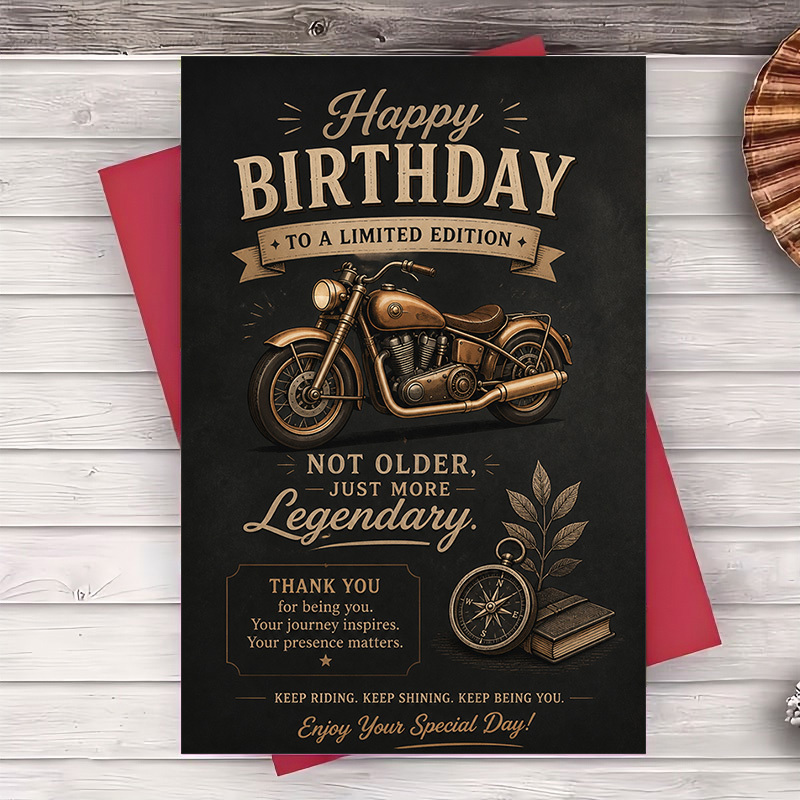 TEMU 1 Carte de Vœux + 1 Enveloppe Carte d'Anniversaire Moto Vintage pour Homme Thème Cadeau pour Mari Père ou Ami pour une Occasion Spéciale