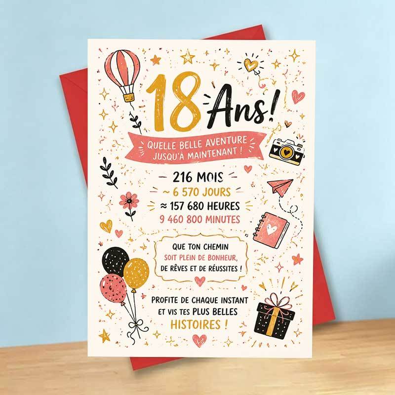 1 Greeting Card + 1 Envelope Elegant 18th Birthday Card, Colorful Confetti And Balloons, "18 Ans" And, Perfect For…: retailer-supplied image