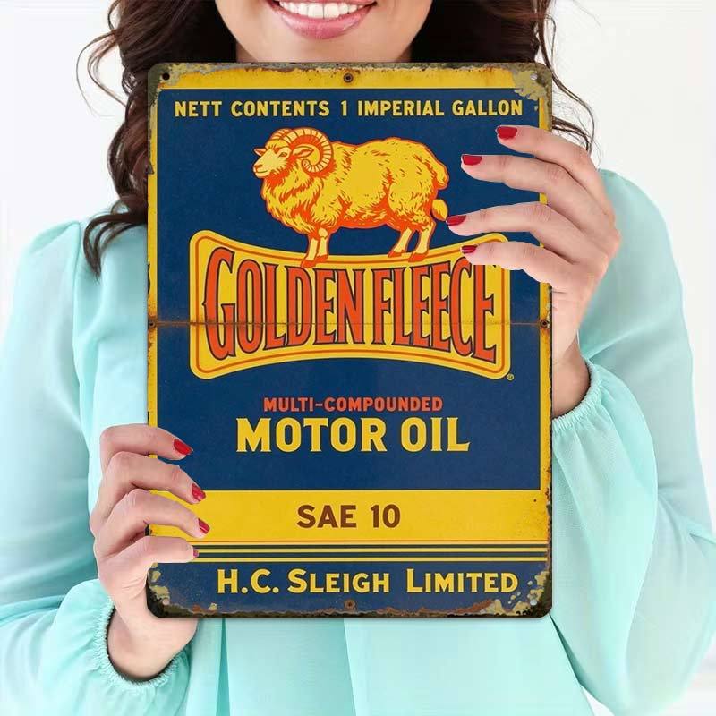 TEMU 2d Flat, 2d Flat1pcs,vintage Golden Fleece Motor Oil Sign Creative Tin Sign -8x12 Wall Art Gift For Decor|iron Construction, Metal Wall Art