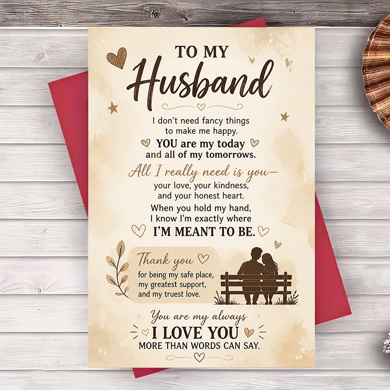 TEMU 1 Greeting Card + 1 Envelope Romantic Greeting Card For Husband Anniversary Birthday Valentine Day Gift Flat Paper Card For Message And