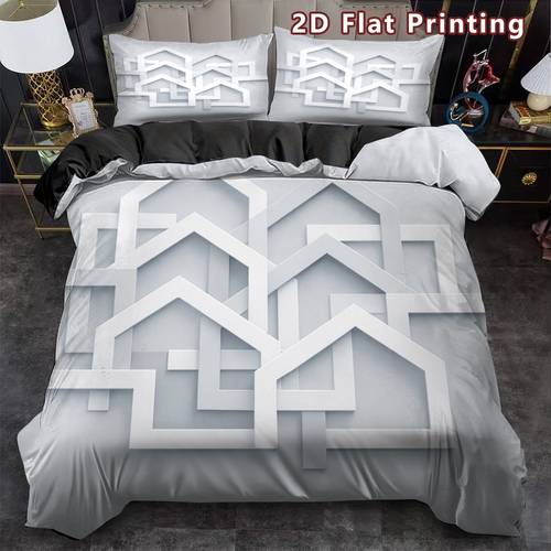 3pcs modern minimalist geometric bedspread cover set suitable for bedding simulated 3 print duvet cover 2 pillowcases breathable machine washable suitable for bed sheets decor no comforter insert 2d flat