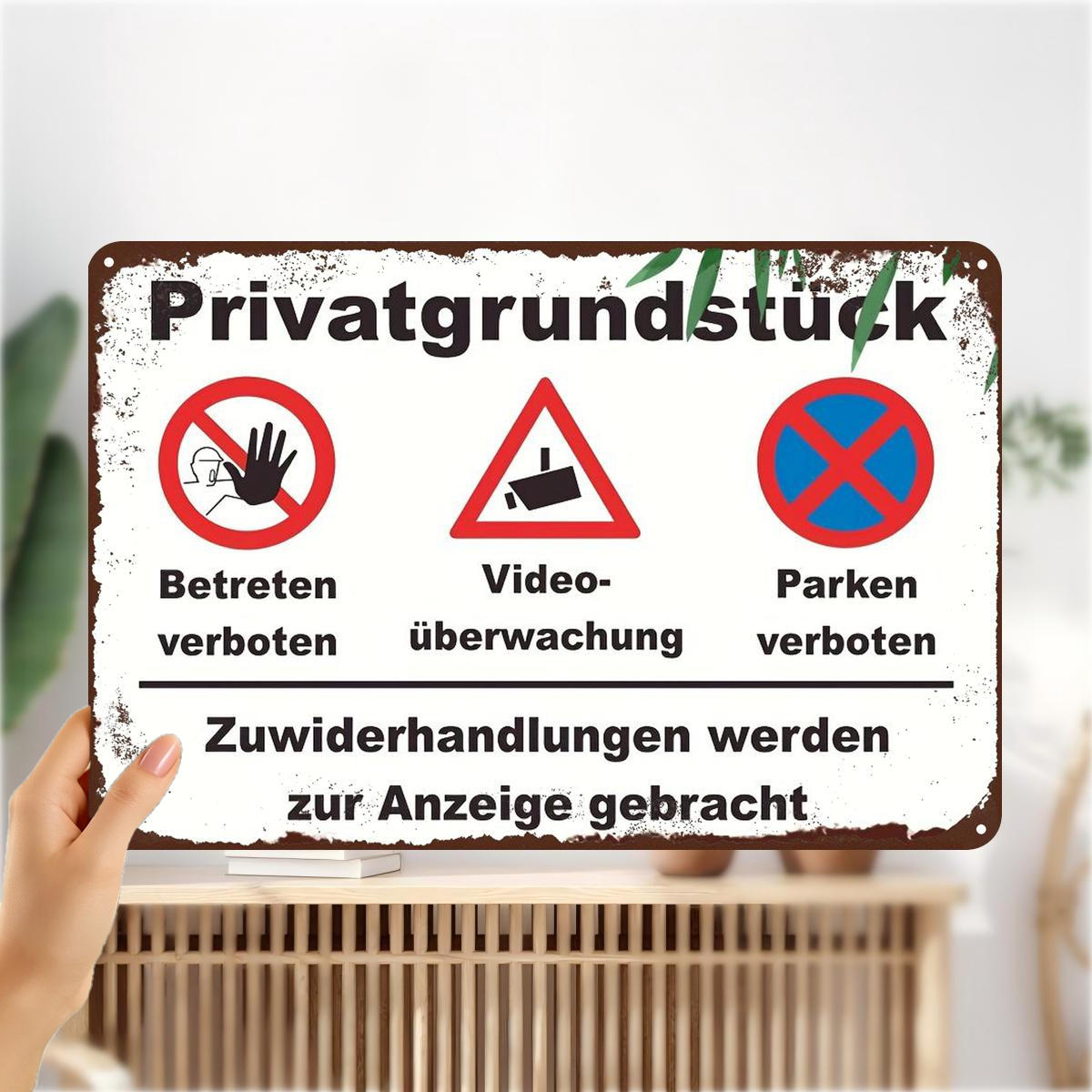 TEMU 2d Flat, 2d Flat 1pc, Iron Sign "private Property - , Video Surveillance, No Parking" With Warning Text In German, 8×12 Inch, 2d Flat